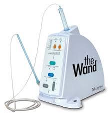 Dental anesthesia device The Wand with control panel and attached tube for precise local anesthetic delivery.